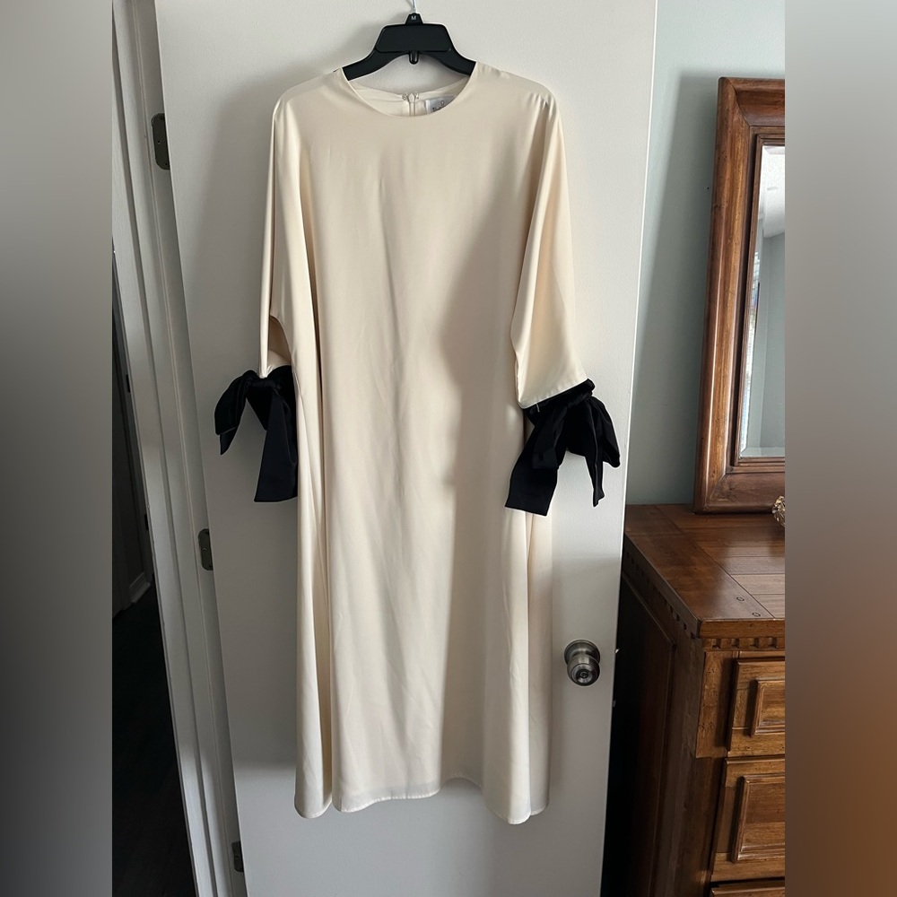 Dainty Jewells Cream Midi Dress with Black Sleeve Ties